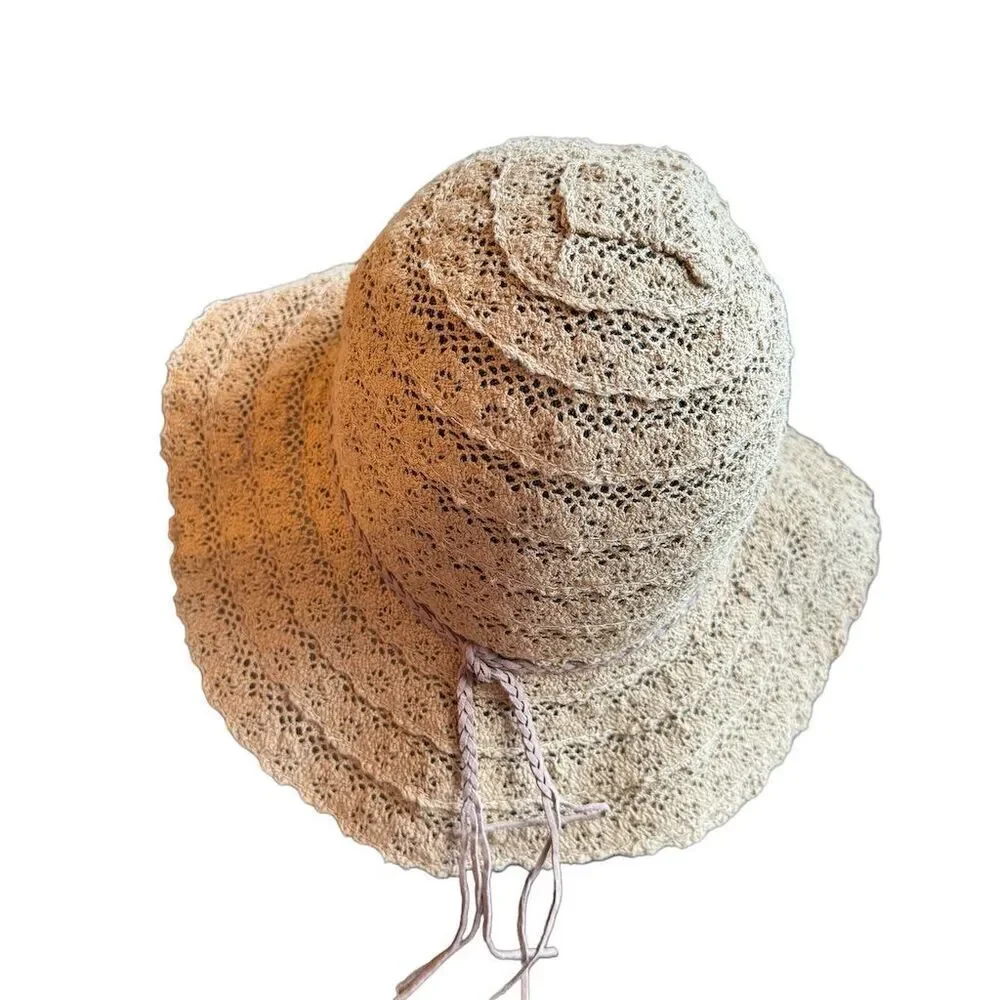 C.C Exclusives Beige Straw Sun Hat Wide Brim Braided Women's One Size